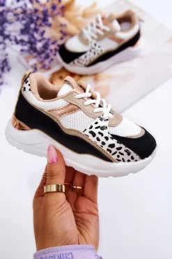 Outlet Dziecięce Sportowe Buty Sneakersy Biało-Czarne Kizzie Dzieci Dziewczęce