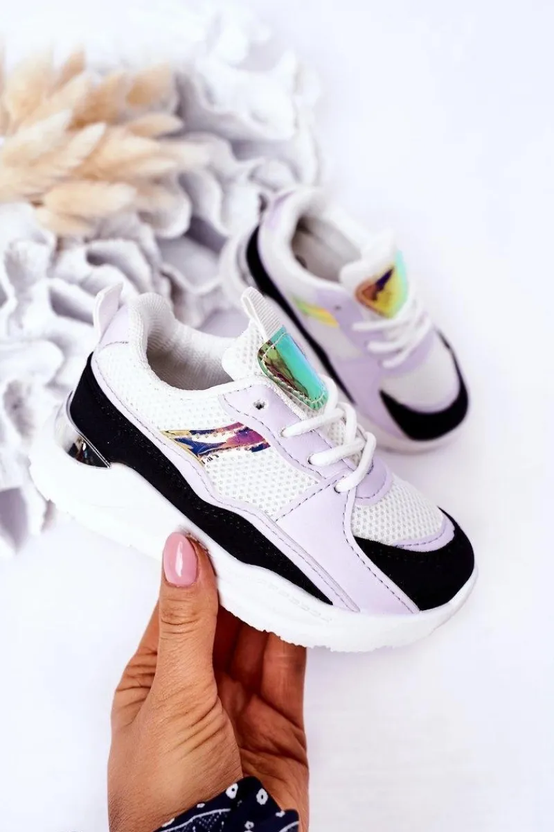 Dziecięce Sportowe Buty Sneakersy Czarno-Fioletowe Game Time Dzieci Dziewczęce