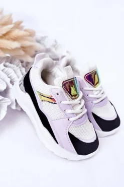 Dziecięce Sportowe Buty Sneakersy Czarno-Fioletowe Game Time Dzieci Dziewczęce