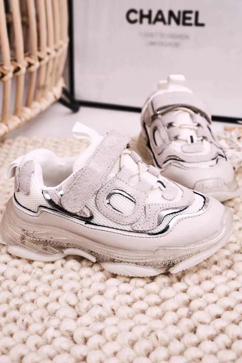 Dziecięce Sportowe Buty Sneakersy Z Przezroczystą Podeszwą Białe Bailey Dzieci Dziewczęce