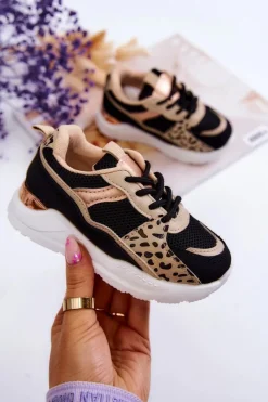 Dziewczęce>Boto Dziecięce Sportowe Buty Sneakersy Czarno-Beżowe Kizzie