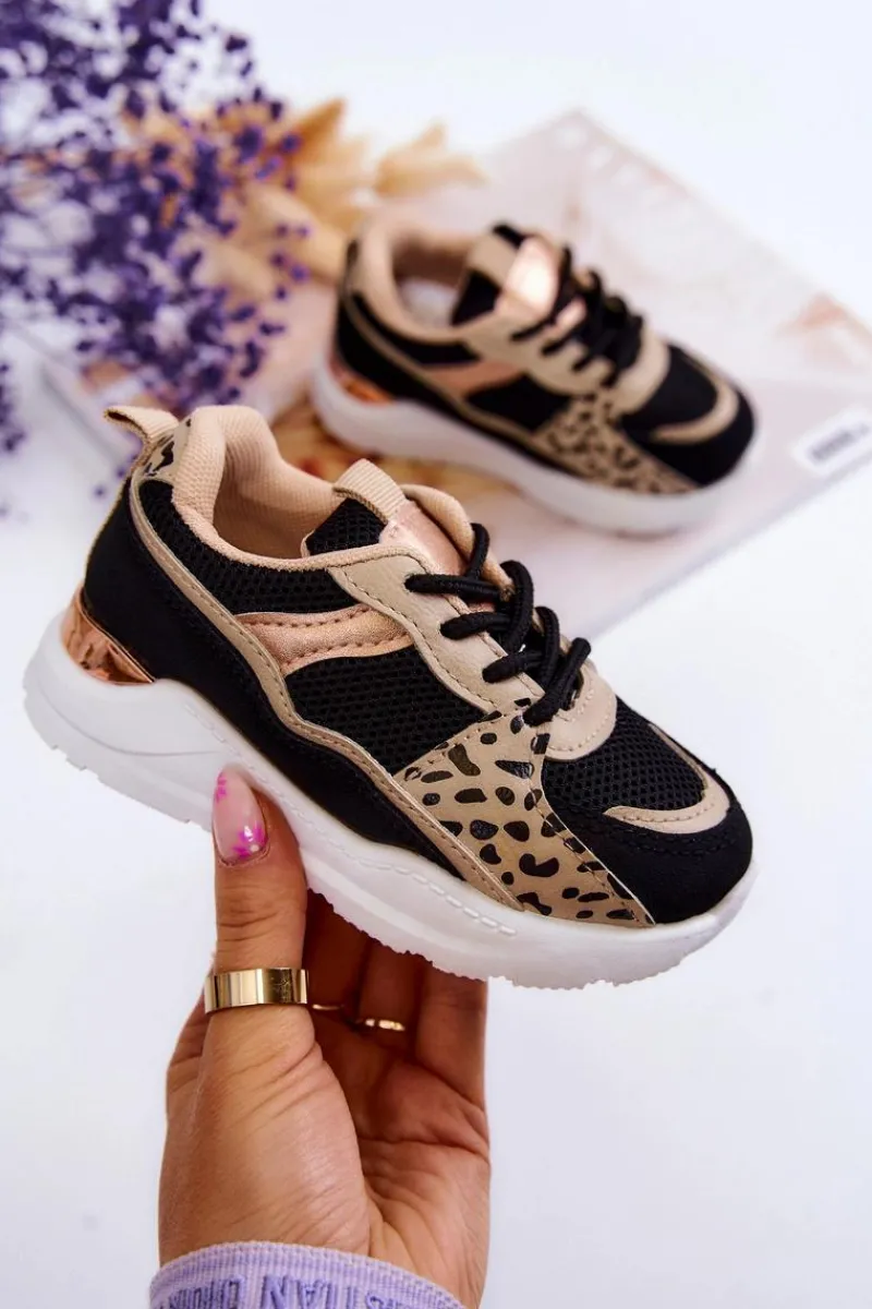 Dziewczęce>Boto Dziecięce Sportowe Buty Sneakersy Czarno-Beżowe Kizzie