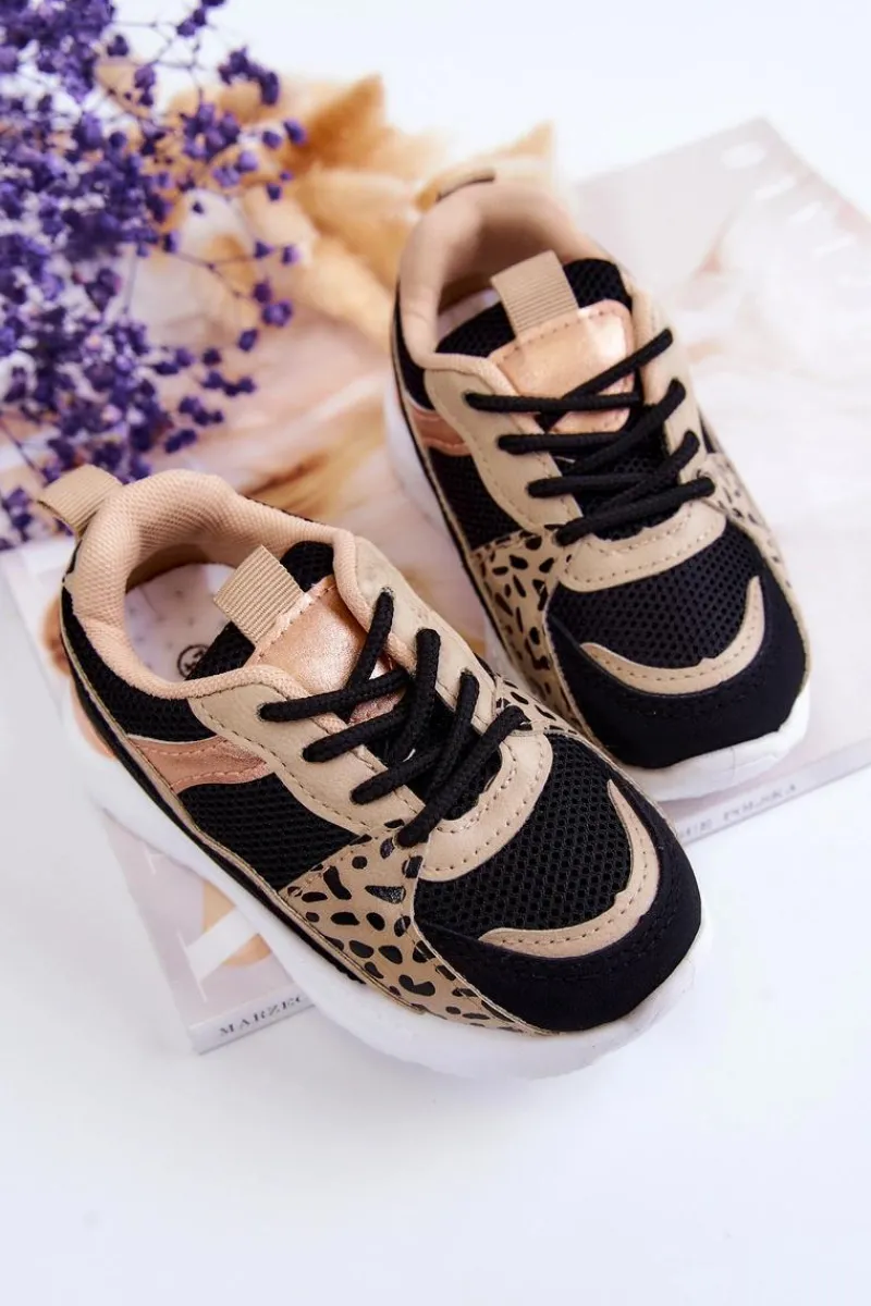Dziewczęce>Boto Dziecięce Sportowe Buty Sneakersy Czarno-Beżowe Kizzie