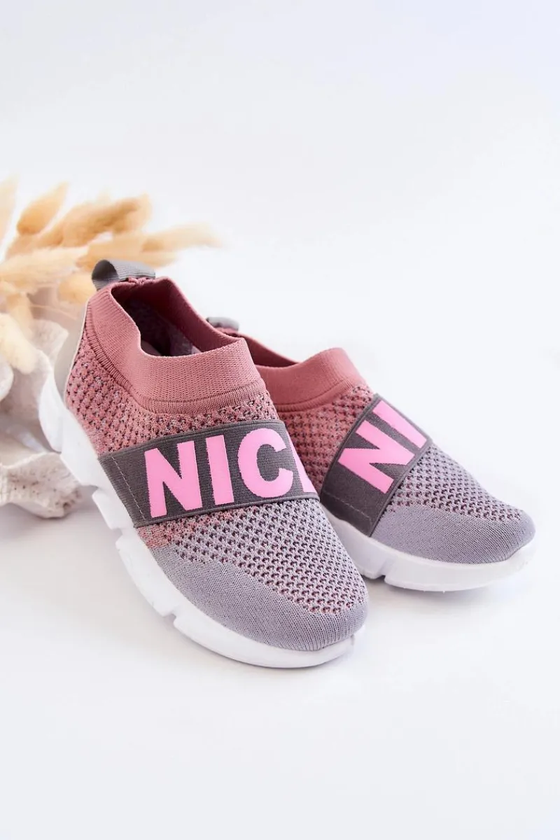 Hot Evento Dziecięce Sportowe Buty Wsuwane Różowo-Szare Cobby