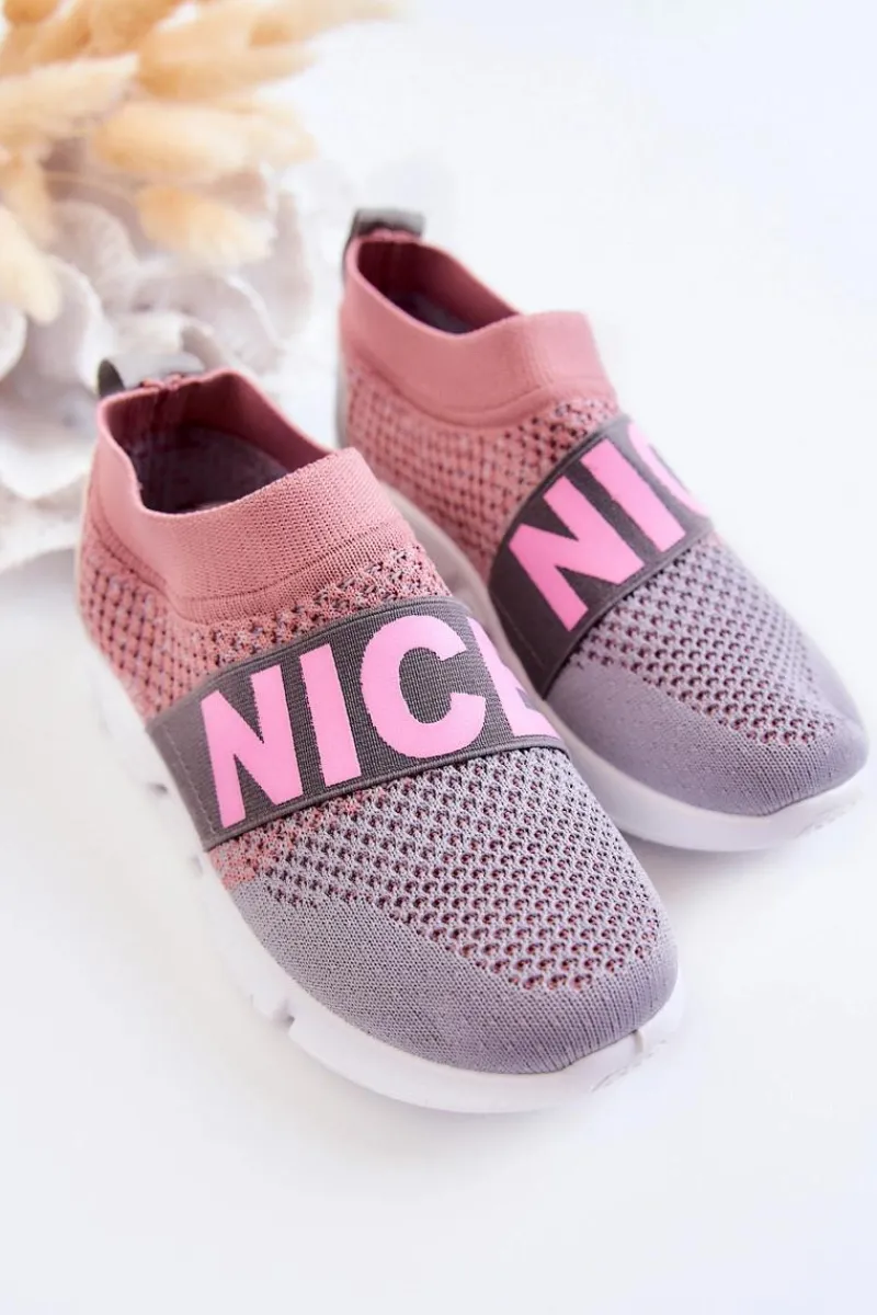 Hot Evento Dziecięce Sportowe Buty Wsuwane Różowo-Szare Cobby