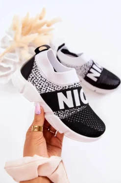 Chłopięce|Dziewczęce>Evento Dziecięce Sportowe Buty Wsuwane Czarno-Białe Cobby