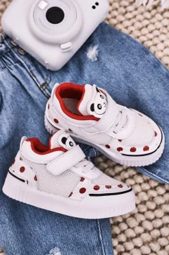 Boto Dziecięce Sportowe Buty Z Pandą Biało Czerwone Chico