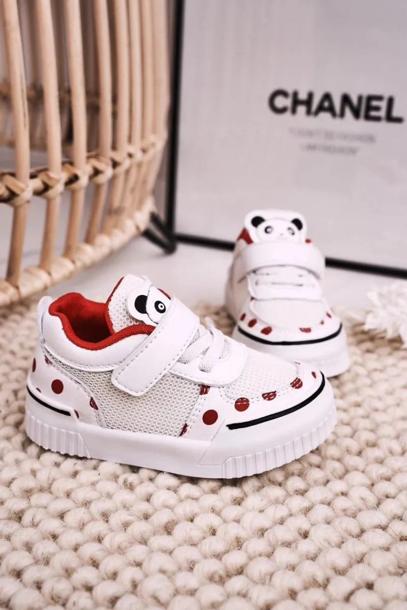 Boto Dziecięce Sportowe Buty Z Pandą Biało Czerwone Chico