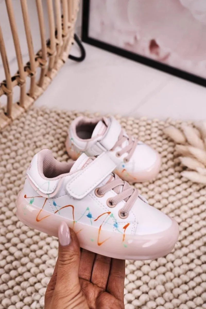Outlet Boto Dziecięce Sportowe Buty Ze Świecącą Podeszwą LED Biało-Różowe Disco