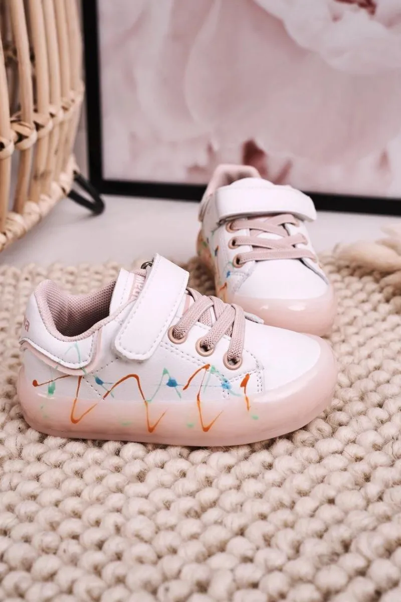 Outlet Boto Dziecięce Sportowe Buty Ze Świecącą Podeszwą LED Biało-Różowe Disco