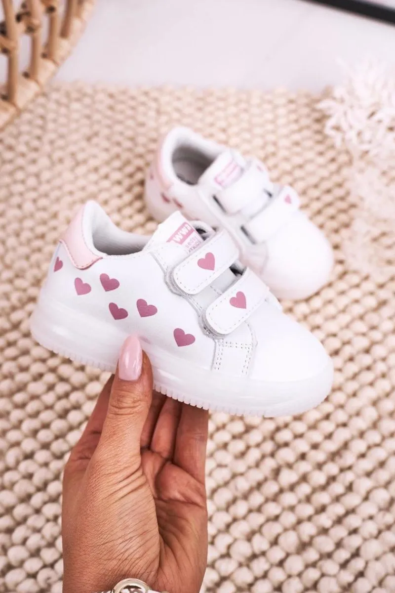 Online Dziecięce Sportowe Buty Ze Świecącą Podeszwą LED Biało-Różowe Boomer Dzieci Dziewczęce