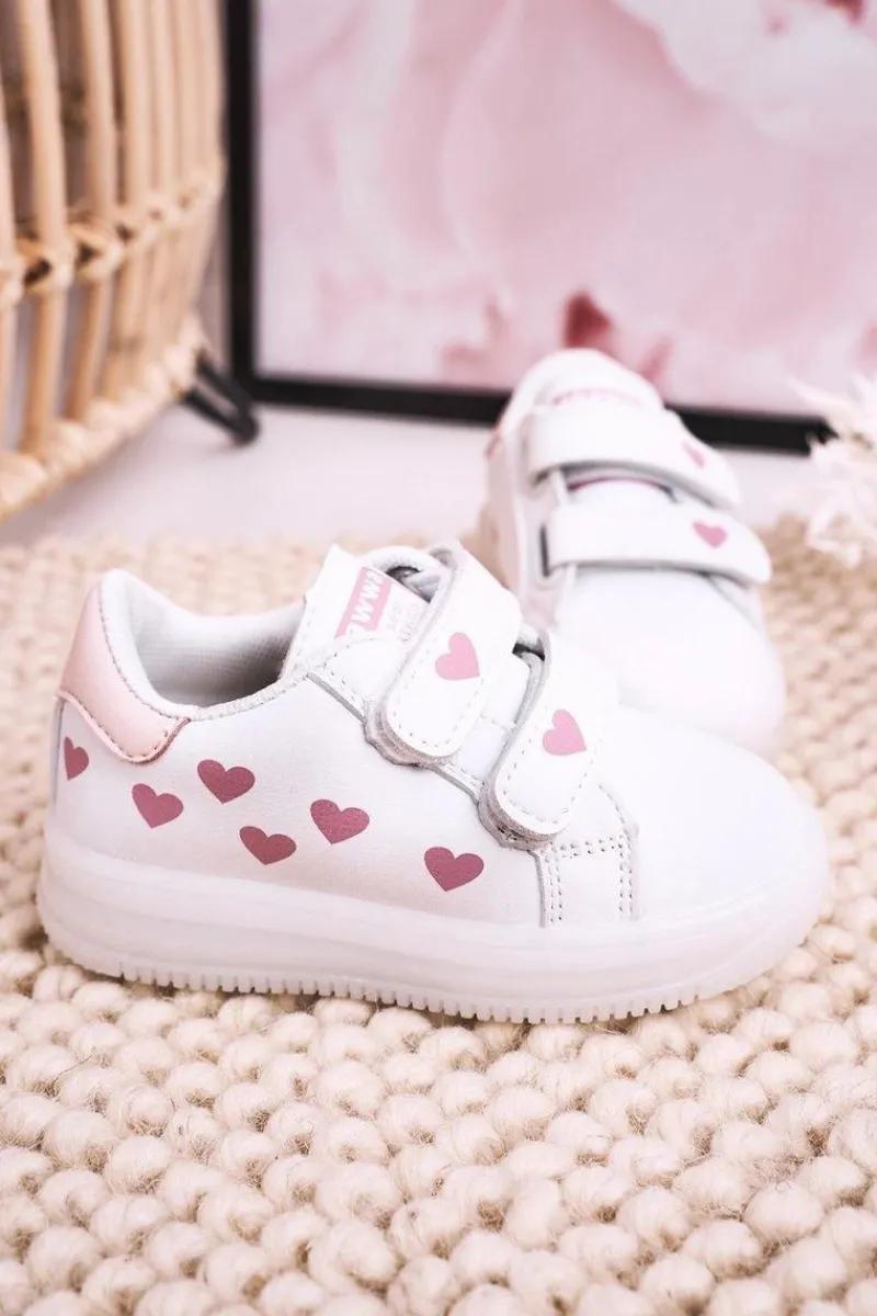 Online Dziecięce Sportowe Buty Ze Świecącą Podeszwą LED Biało-Różowe Boomer Dzieci Dziewczęce