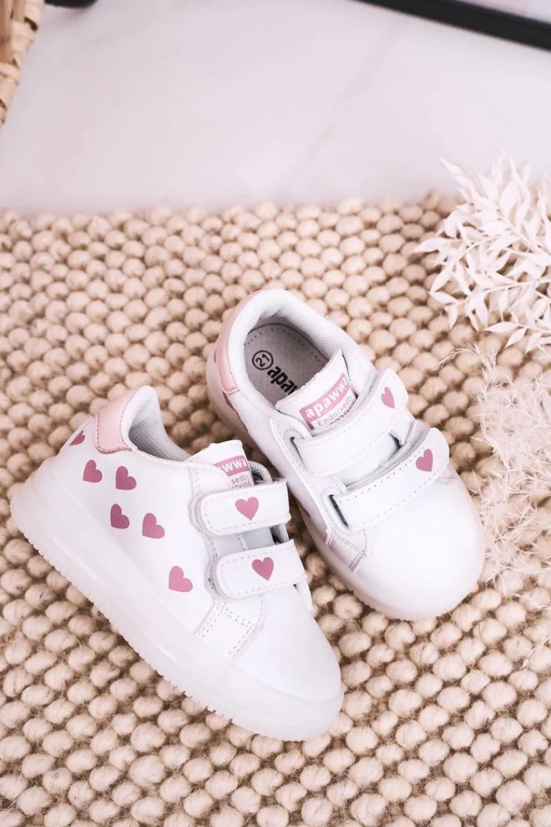 Online Dziecięce Sportowe Buty Ze Świecącą Podeszwą LED Biało-Różowe Boomer Dzieci Dziewczęce