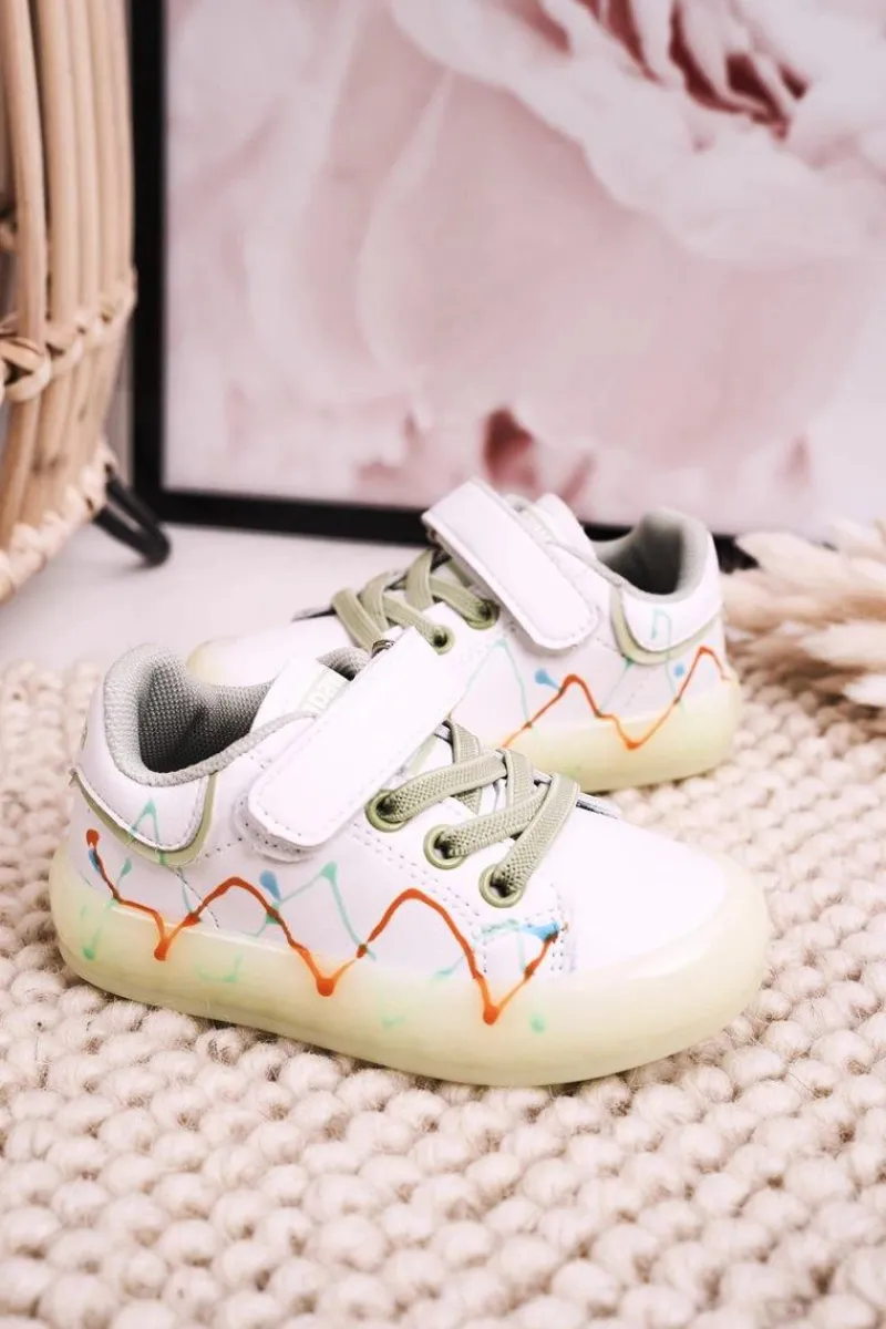 Chłopięce|Dziewczęce>Boto Dziecięce Sportowe Buty Ze Świecącą Podeszwą LED Biało-Zielone Disco