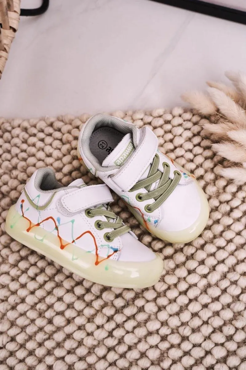 Chłopięce|Dziewczęce>Boto Dziecięce Sportowe Buty Ze Świecącą Podeszwą LED Biało-Zielone Disco