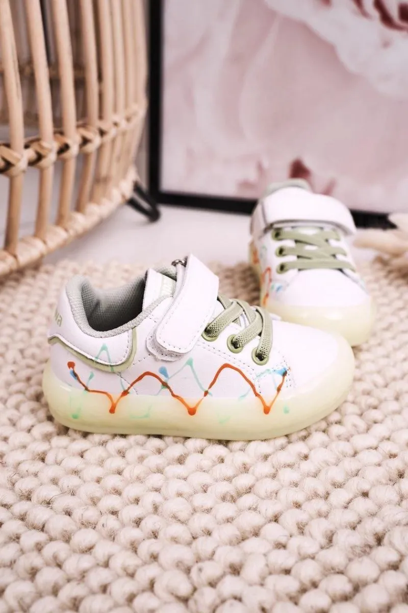 Chłopięce|Dziewczęce>Boto Dziecięce Sportowe Buty Ze Świecącą Podeszwą LED Biało-Zielone Disco