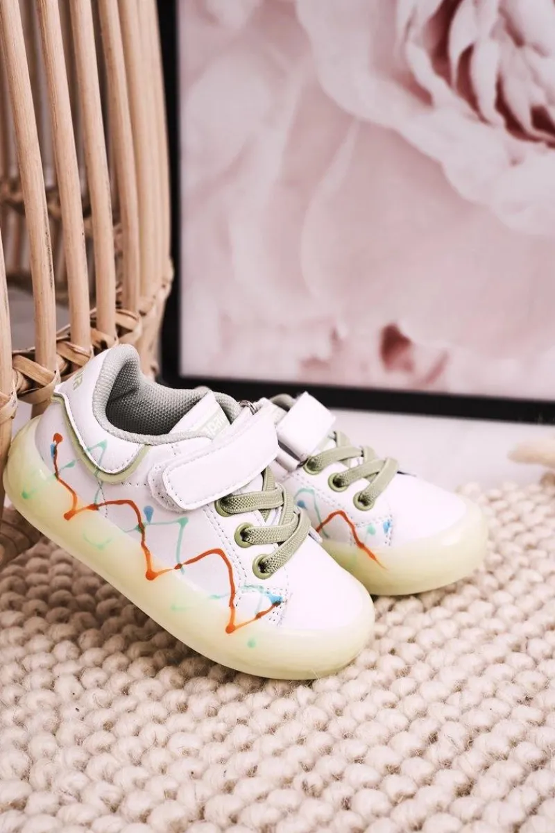 Chłopięce|Dziewczęce>Boto Dziecięce Sportowe Buty Ze Świecącą Podeszwą LED Biało-Zielone Disco