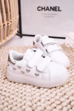 Dziewczęce>Boto Dziecięce Sportowe Buty Ze Świecącą Podeszwą LED Biało-Srebrne Boomer