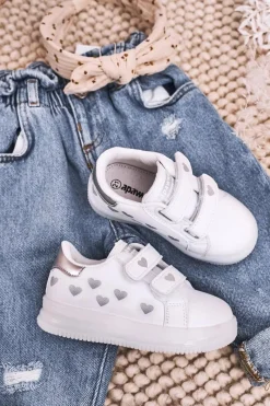 Dziewczęce>Boto Dziecięce Sportowe Buty Ze Świecącą Podeszwą LED Biało-Srebrne Boomer