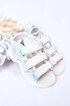 Outlet Boto Dziecięce Sportowe Sandały Na Rzepy Białe Flyn