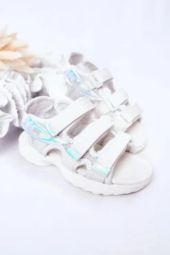 Outlet Boto Dziecięce Sportowe Sandały Na Rzepy Białe Flyn