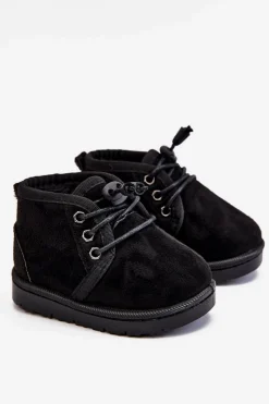 Chłopięce>Boto Dziecięce Sznurowane Śniegowce Ocieplone Futerkiem Czarne Hunter Czarny