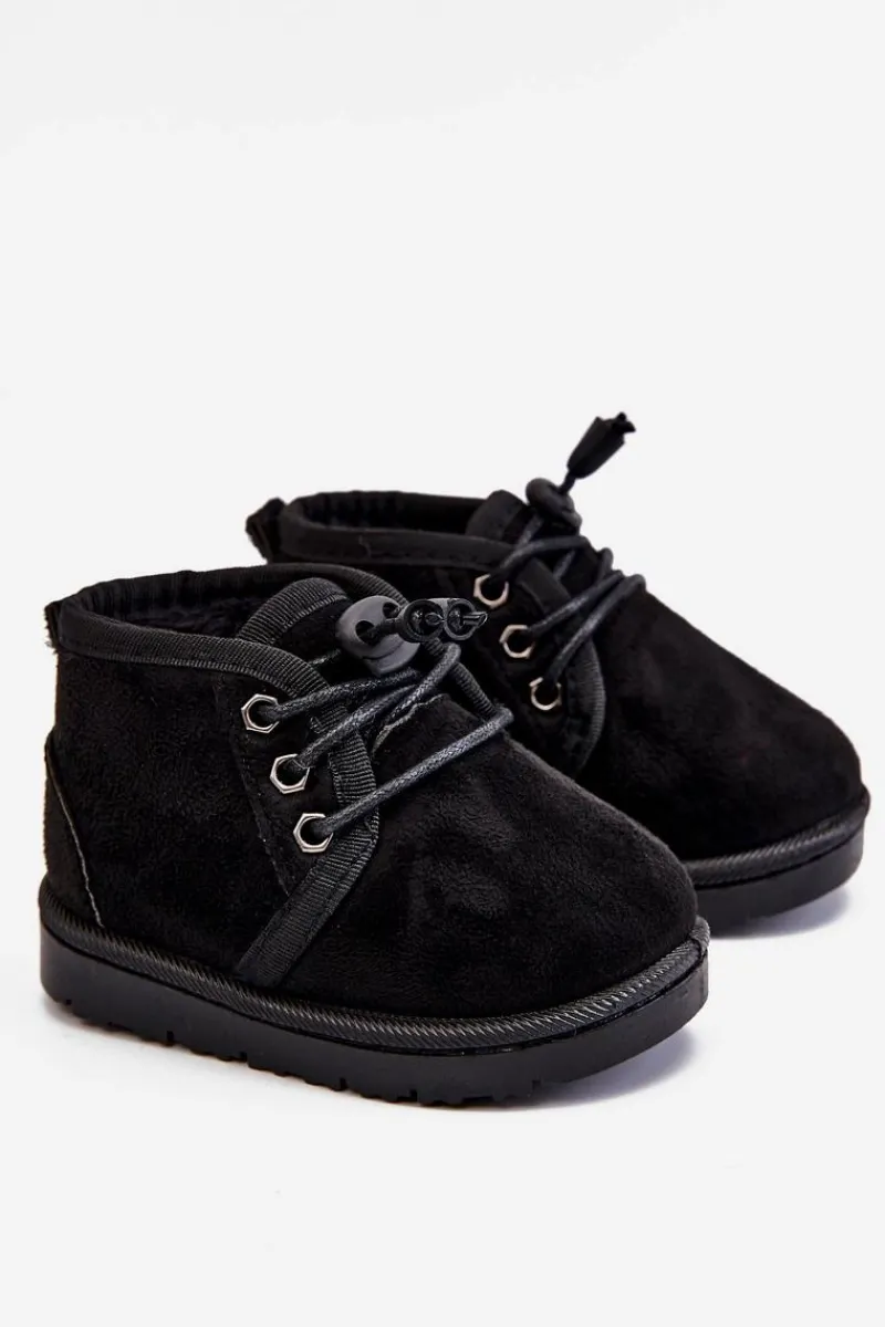 Chłopięce>Boto Dziecięce Sznurowane Śniegowce Ocieplone Futerkiem Czarne Hunter Czarny