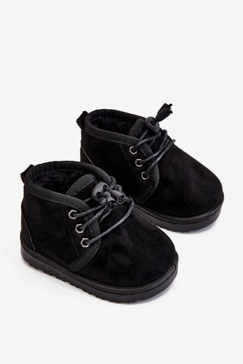 Chłopięce>Boto Dziecięce Sznurowane Śniegowce Ocieplone Futerkiem Czarne Hunter Czarny