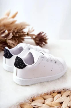 New Dziecięce Tenisówki Biało-Czarne Glossy Dzieci Dziewczęce|Back To School