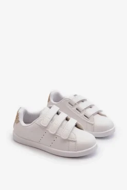 Discount Boto Dziecięce Tenisówki Na Rzepy Biało-Złote Cute Girl