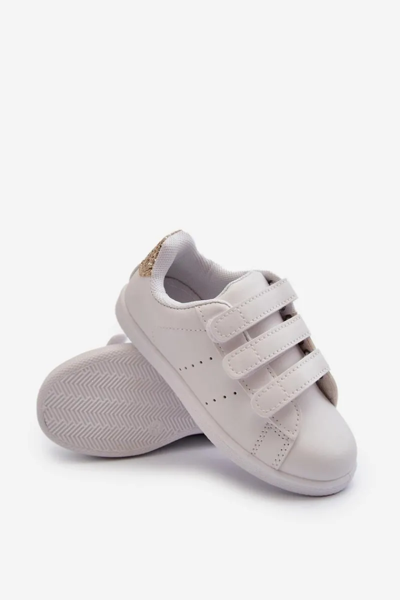 Discount Boto Dziecięce Tenisówki Na Rzepy Biało-Złote Cute Girl