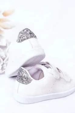 Clearance Boto Dziecięce Tenisówki Na Rzepy Biało-Srebrne Cute Girl