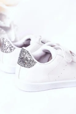 Clearance Boto Dziecięce Tenisówki Na Rzepy Biało-Srebrne Cute Girl