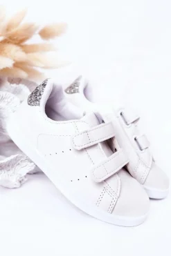 Clearance Boto Dziecięce Tenisówki Na Rzepy Biało-Srebrne Cute Girl