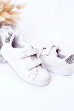 Clearance Boto Dziecięce Tenisówki Na Rzepy Biało-Srebrne Cute Girl