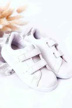 Clearance Boto Dziecięce Tenisówki Na Rzepy Biało-Srebrne Cute Girl