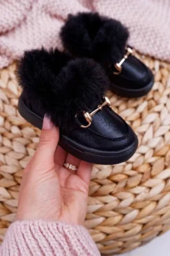 Dziewczęce>Boto Dziecięce Tenisówki Z Futerkiem Ocieplane Czarne Grendy