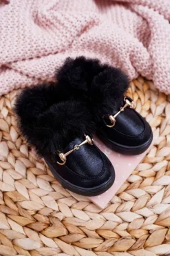 Dziewczęce>Boto Dziecięce Tenisówki Z Futerkiem Ocieplane Czarne Grendy