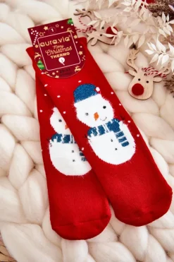 Online Dziecięce Termoaktywne Świąteczne Skarpety Wesoły Bałwanek Czerwone Skarpetki|Skarpetki