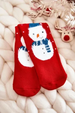 Online Dziecięce Termoaktywne Świąteczne Skarpety Wesoły Bałwanek Czerwone Skarpetki|Skarpetki