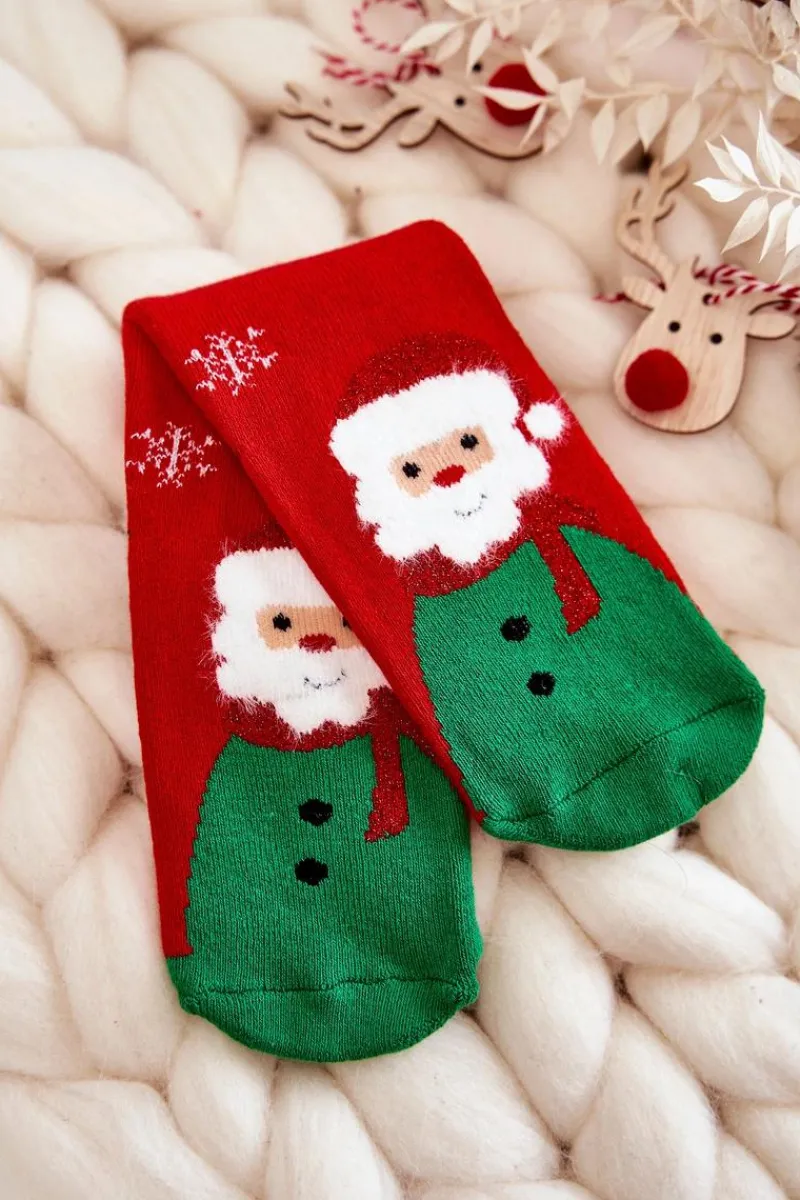 Outlet Dziecięce Termoaktywne Świąteczne Skarpety Mikołaj Czerwone Skarpetki|Skarpetki