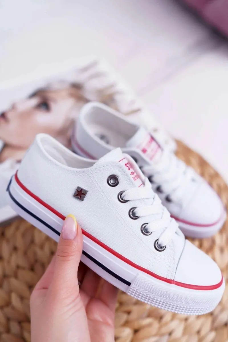 Outlet Dziecięce Trampki Big Star Klasyczne Białe W374001 Damskie Chłopięce|Dziewczęce