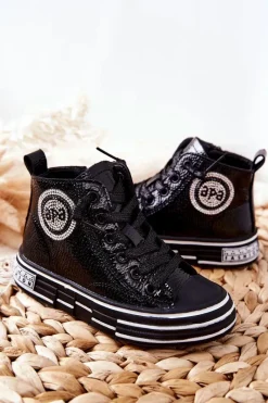 Best Dziecięce Trampki Lakierowane Wysokie Na Suwak Czarne Evia Dzieci Dziewczęce