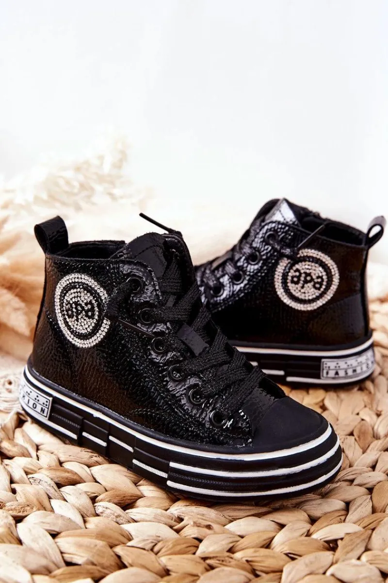 Best Dziecięce Trampki Lakierowane Wysokie Na Suwak Czarne Evia Dzieci Dziewczęce