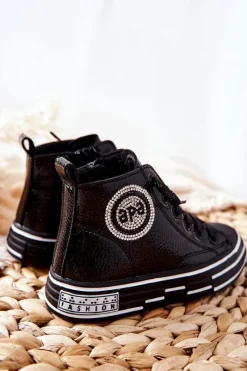 Best Dziecięce Trampki Lakierowane Wysokie Na Suwak Czarne Evia Dzieci Dziewczęce