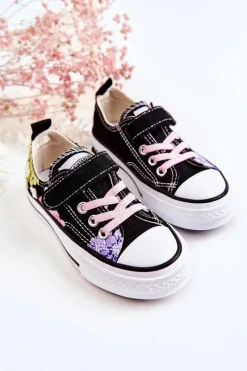Hot Dziecięce Trampki Materiałowe Print Czarne Buster Dzieci Dziewczęce