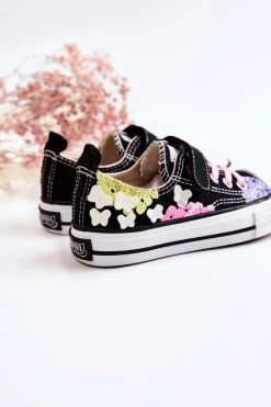 Hot Dziecięce Trampki Materiałowe Print Czarne Buster Dzieci Dziewczęce