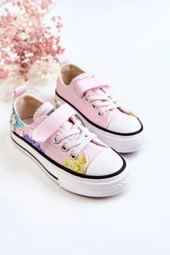 New Boto Dziecięce Trampki Materiałowe Print Różowe Buster