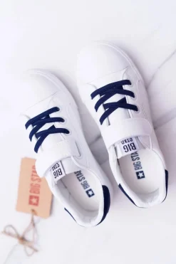 Chłopięce|Dziewczęce></noscript>Big Star Shoes Dziecięce Trampki Na Rzep Big Star DD374107 Biało-Granatowe