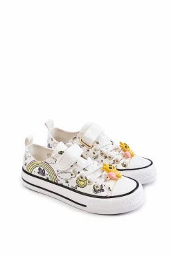 Clearance Buty damskie Vinceza Dziecięce Trampki Na Rzep Z Printem Białe Lace